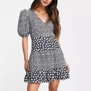French Connection Aura Ditsy Poplin Puff Sleeve Dress Size 2
